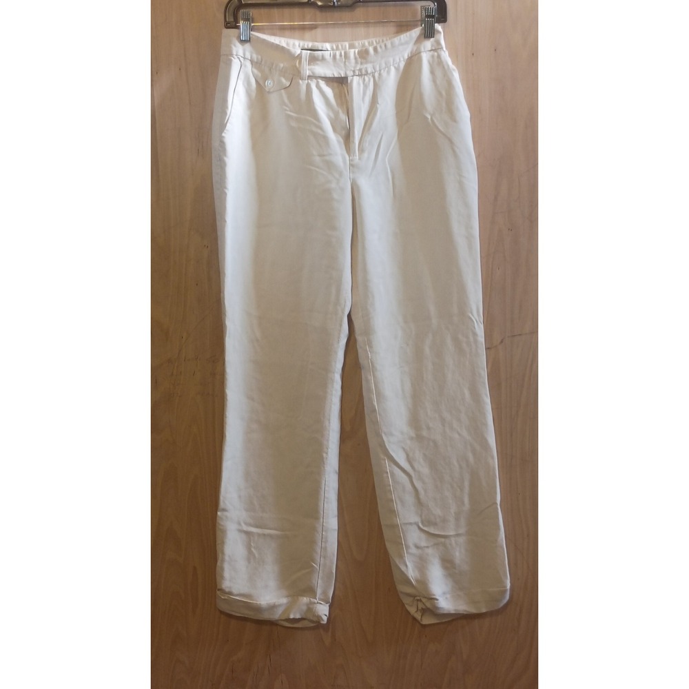 Lauren Ralph Lauren 100% Silk Cream Trousers Straight Leg Pants Womens 4